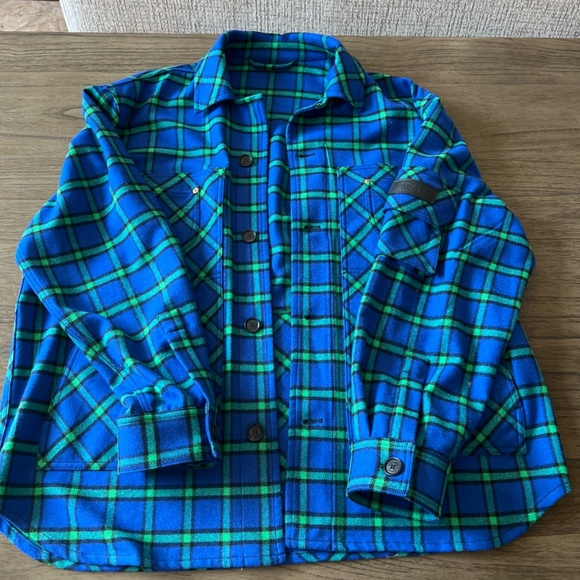 Versace Tartan Print Wool Blend Flannel Shirt Jacket